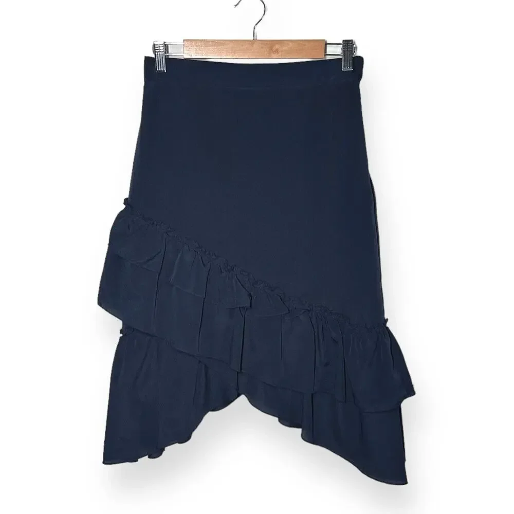 CLUB MONACO Hespe Skirt Tiered Ruffle A-Line Asymmetric Handkerchief Hem Blue 4